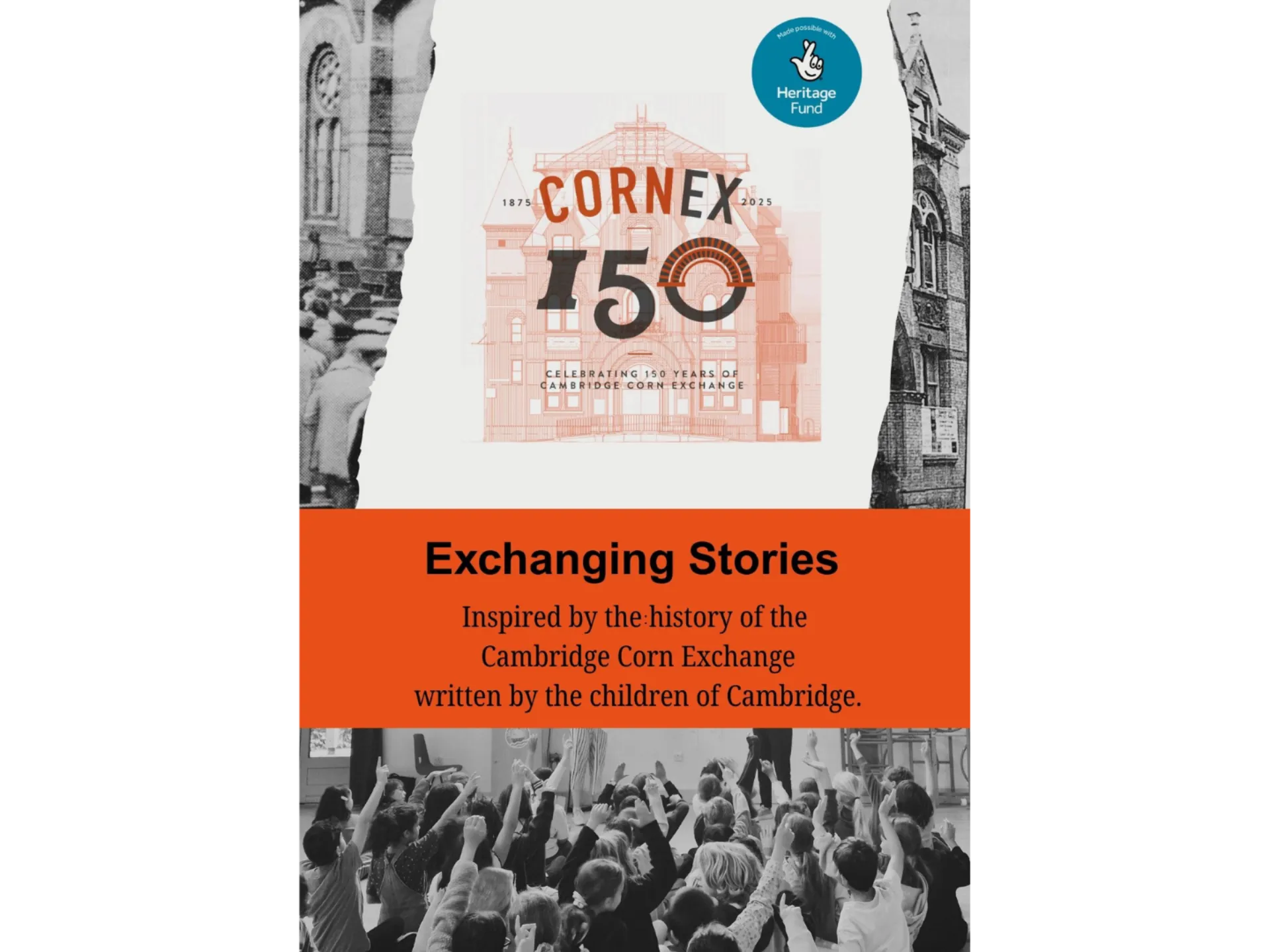 Title graphic showing Corn Exchange exchanging stories brochure